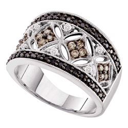 1/2 CTW Round Black Brown Diamond Ring 14kt White Gold - REF-47Y9X