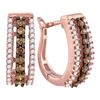 Image 1 : 1/2 CTW Brown White Diamond Pave Hoop Earrings 10kt Rose Gold - REF-27R5H