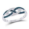 Image 1 : 1/6 CTW Round Blue Color Enhanced Diamond Crossover Braid Ring 10kt White Gold - REF-18T3K