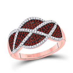 1/2 CTW Round Red Color Enhanced Diamond Segmented Fashion Ring 10kt Rose Gold - REF-41N9Y