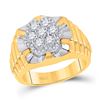 Image 1 : 1 CTW Mens Round Diamond Flower Cluster Ribbed Ring 10kt Two-tone Yellow White Gold - REF-111F3M