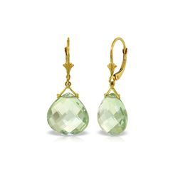 Genuine 17 ctw Green Amethyst Earrings 14KT Yellow Gold - REF-38N2R