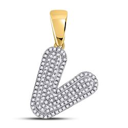 3/8 CTW Mens Round Diamond Letter V Bubble Initial Charm Pendant 10kt Yellow Gold - REF-24W3F