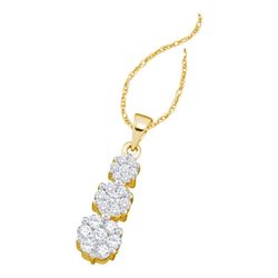 1/4 CTW Round Diamond Triple Trinity Cluster Pendant 14kt Yellow Gold - REF-24K3R