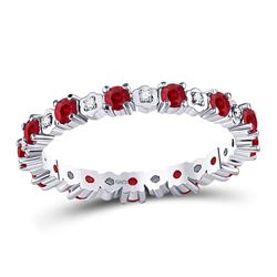 1 CTW Round Ruby Diamond Eternity Stackable Ring 10kt White Gold - REF-27M3A