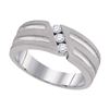 Image 1 : 1/4 CTW Mens Round 3-Stone Diamond Textured Groove Wedding Ring 10kt White Gold - REF-35W9F