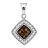 Image 1 : 1/4 CTW Round Brown Diamond Square Pendant 10kt White Gold - REF-10F8M