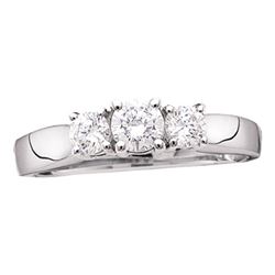 1/2 CTW Round Diamond 3-stone Bridal Wedding Engagement Ring 14kt White Gold - REF-47A9N