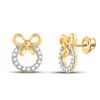 Image 1 : 1/10 CTW Round Diamond Ribbon Bow Circle Earrings 10kt Yellow Gold - REF-8X4T