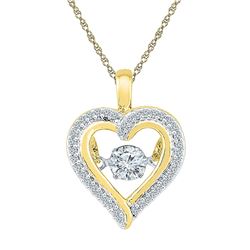 1/4 CTW Round Moving Twinkle Diamond Heart Outline Pendant 10kt Yellow Gold - REF-24M3A