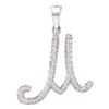 Image 1 : 1/6 CTW Round Diamond Cursive Letter M Initial Pendant 10kt White Gold - REF-11R9H