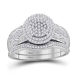 1/2 CTW Round Diamond Cluster Bridal Wedding Engagement Ring 10kt White Gold - REF-35T9K