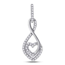 1/6 CTW Round Diamond Nested Heart Pendant 10kt White Gold - REF-9X6T