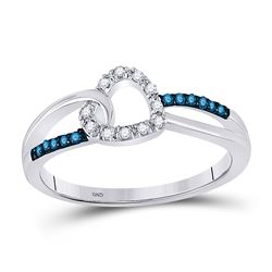 1/10 CTW Round Blue Color Enhanced Diamond Captured Heart Ring 10kt White Gold - REF-10T8K