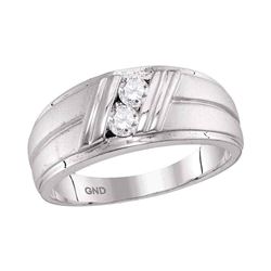 1/3 CTW Mens Round Diamond 2-Stone Wedding Anniversary Ring 10kt White Gold - REF-47H9W