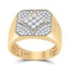 Image 1 : 3/4 CTW Mens Round Diamond Square Cluster Textured Ring 10kt Yellow Gold - REF-71N9Y