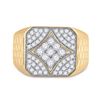 Image 2 : 3/4 CTW Mens Round Diamond Square Cluster Textured Ring 10kt Yellow Gold - REF-71N9Y