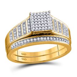 1/4 CTW Round Diamond Rectangle Cluster Bridal Wedding Engagement Ring 10kt Yellow Gold - REF-24K3R