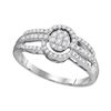 Image 1 : 1/3 CTW Round Diamond Framed Oval Cluster Triple Strand Ring 10kt White Gold - REF-15M5A