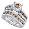 Image 1 : 1 & 3/4 CTW Round Brown Diamond Bridal Wedding Engagement Ring 10kt White Gold - REF-60M3A