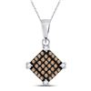 Image 1 : 1/6 CTW Round Brown Diamond Square Pendant 10kt White Gold - REF-7N5Y