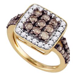 1 & 1/2 CTW Round Brown Diamond Square Cluster Ring 10kt Rose Gold - REF-71R9H