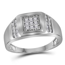 1/4 CTW Mens Round Diamond Square Cluster Ring 10kt White Gold - REF-18K3R