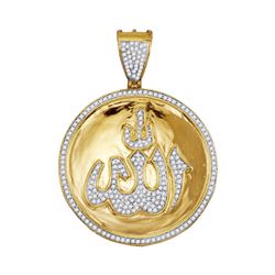 3/4 CTW Mens Round Diamond Allah Medallion Charm Pendant 10kt Yellow Gold - REF-52N8Y