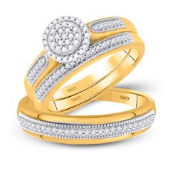 1/4 CTW His & Hers Round Diamond Cluster Matching Bridal Wedding Ring 10kt Yellow Gold - REF-39H6W