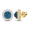 Image 1 : 1 CTW Round Blue Color Enhanced Diamond Cluster Earrings 10kt Yellow Gold - REF-32T3K