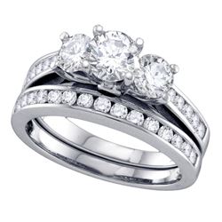 2 CTW Round 3-Stone Diamond Bridal Wedding Engagement Ring 14kt White Gold - REF-360H3W