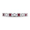 Image 2 : 1/8 CTW Princess Ruby Diamond Square Dot Milgrain Stackable Ring 10kt White Gold - REF-13Y2X