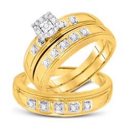 1/4 CTW His & Hers Round Diamond Solitaire Matching Bridal Wedding Ring 10kt Yellow Gold - REF-41N9Y