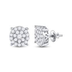 1 & 1/2 CTW Round Diamond Cluster Earrings 10kt White Gold - REF-77X9T