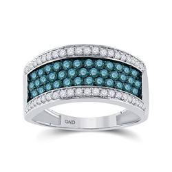 1 CTW Round Blue Color Enhanced Diamond Ring 10kt White Gold - REF-38T4K
