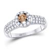 3/4 CTW Round Brown Diamond Solitaire Halo Bridal Wedding Engagement Ring 14kt White Gold - REF-65A9