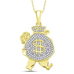 1/4 CTW Mens Round Diamond Money Bag Man Charm Pendant 10kt Yellow Gold - REF-20M3A