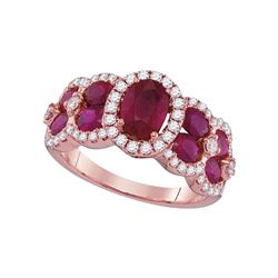3 & 1/2 CTW Oval Ruby Diamond Luxury Fashion Ring 18kt Rose Gold - REF-197W9F