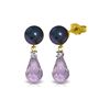 Image 1 : Genuine 6.6 ctw Black Pearl, Amethyst & Diamond Earrings 14KT Yellow Gold - REF-27F6Z