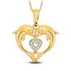 Image 1 : 0.03 CTW Round Diamond Double Dolphin Heart Pendant 10kt Yellow Gold - REF-8F4M