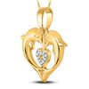 Image 2 : 0.03 CTW Round Diamond Double Dolphin Heart Pendant 10kt Yellow Gold - REF-8F4M