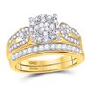 Image 2 : 1 CTW His & Hers Round Diamond Cluster Matching Bridal Wedding Ring 10kt Yellow Gold - REF-69N3Y