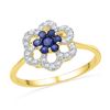 Image 1 : 1/8 CTW Round Lab-Created Blue Sapphire & Diamond Flower Cluster Ring 10kt Yellow Gold - REF-15A5N