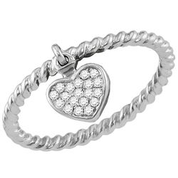 1/10 CTW Round Diamond Heart Dangle Stackable Ring 14kt White Gold - REF-20F3M
