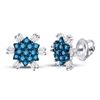Image 1 : 1/2 CTW Round Blue Color Enhanced Diamond Cluster Screwback Earrings 10kt White Gold - REF-19X2T