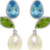 Image 1 : Genuine 16.6 ctw Blue Topaz & Peridot Earrings 14KT White Gold - REF-45M7T