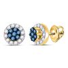 Image 1 : 1/2 CTW Round Blue Color Enhanced Diamond Flower Cluster Earrings 10kt Yellow Gold - REF-26K3R