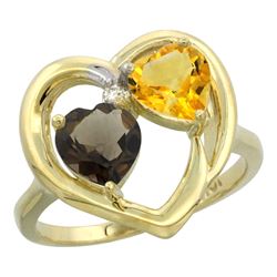 2.61 CTW Diamond, Quartz & Citrine Ring 10K Yellow Gold - REF-23M7K