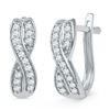 Image 1 : 1/5 CTW Round Diamond Double Row Crossover Hoop Earrings 10kt White Gold - REF-19F2M
