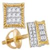 Image 1 : 1/3 CTW Mens Round Diamond Square Fluted 3D Cluster Stud Earrings 10kt Yellow Gold - REF-24Y3X